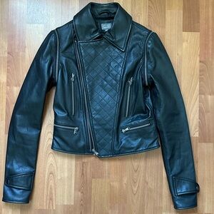 NEIMAN MARCUS | Cusp Black Leather Jacket Quilted Zipper Collar XS